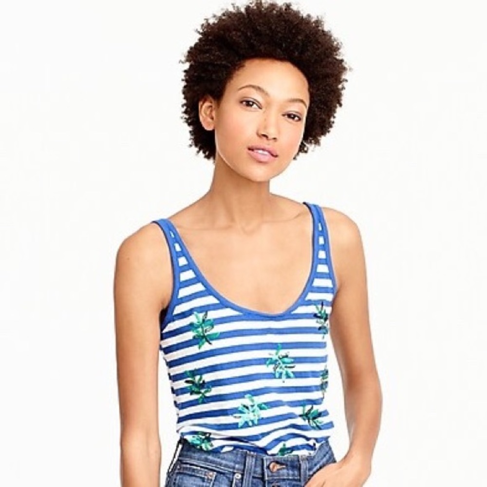 J.Crew Striped Tank Top Sequin Palm Leaves